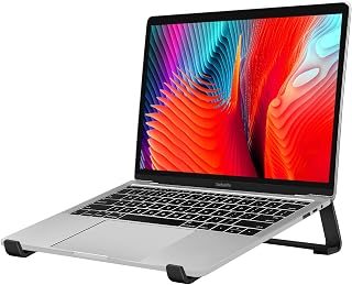 Laptop Stand for Desk, MacBook Stand Sturdy Laptop Riser, Ventilated Aluminum Laptop Holder Compatible 13 14 15.6 Inch MacBook Pro Air/HP/Dell/Lenovo,Cooling Computer Stand Accessories Black