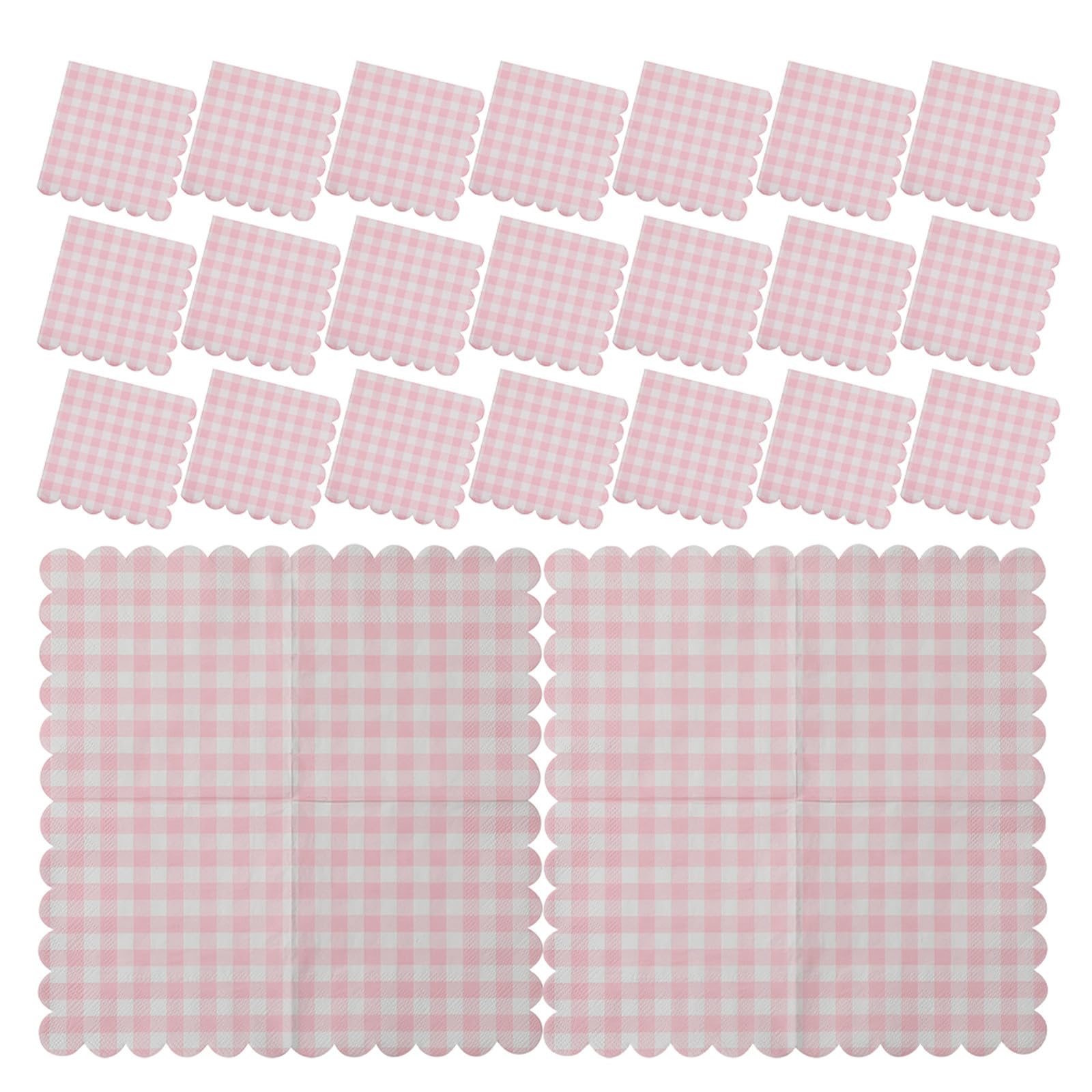 UPKOCH Lot de 12 serviettes en papier roses et blanches : 24,4 x 24,4 cm, 3 plis, motif, bords festonnés – Serviettes jetables pour fêtes (Noël, baby shower, enterrement de vie de jeune fille,