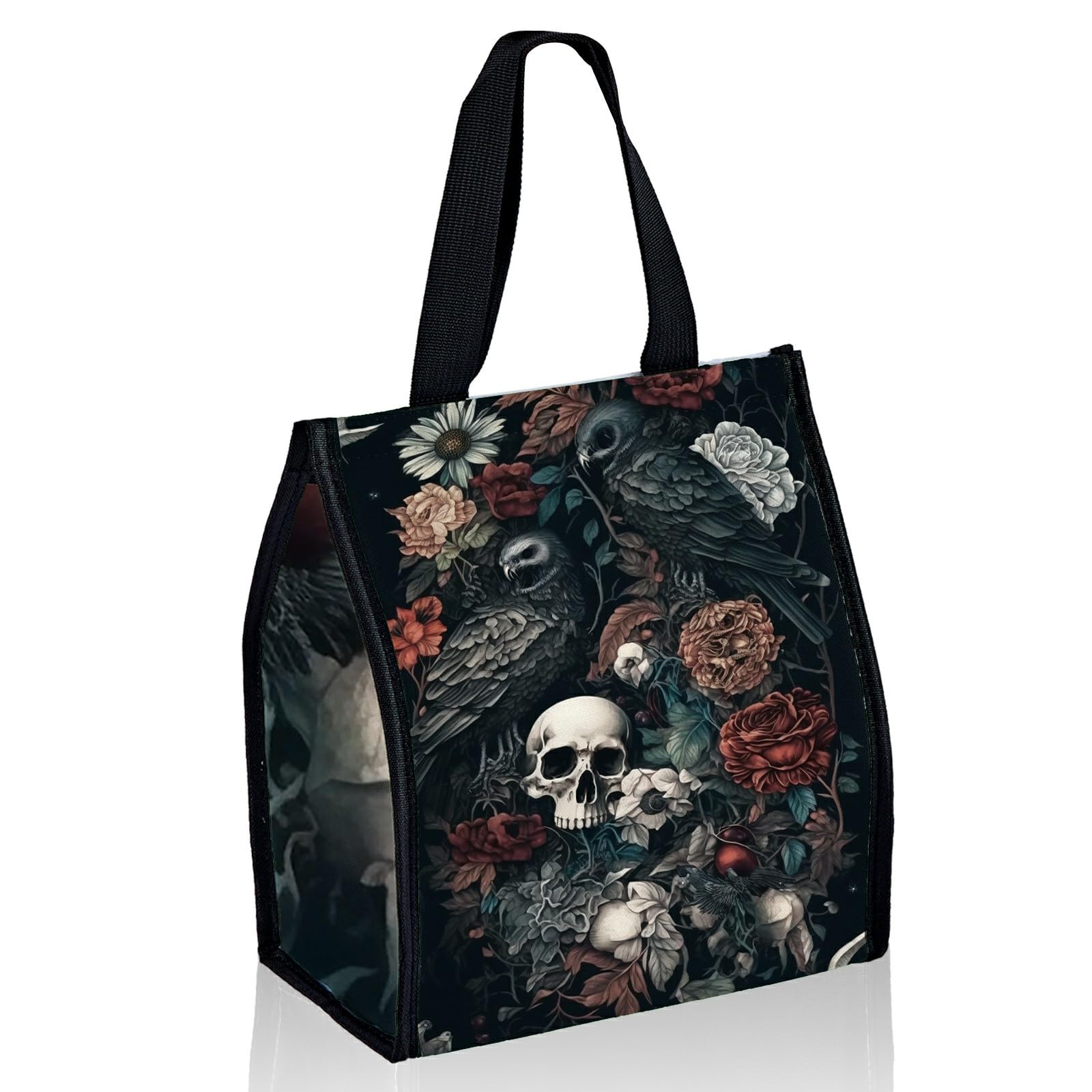 SROJDHFJB Lunch Bags Dark Skull Flower Eagle Cute Women Lunch Box Large Reusable Insulated Tote for Work, Beach, Travel