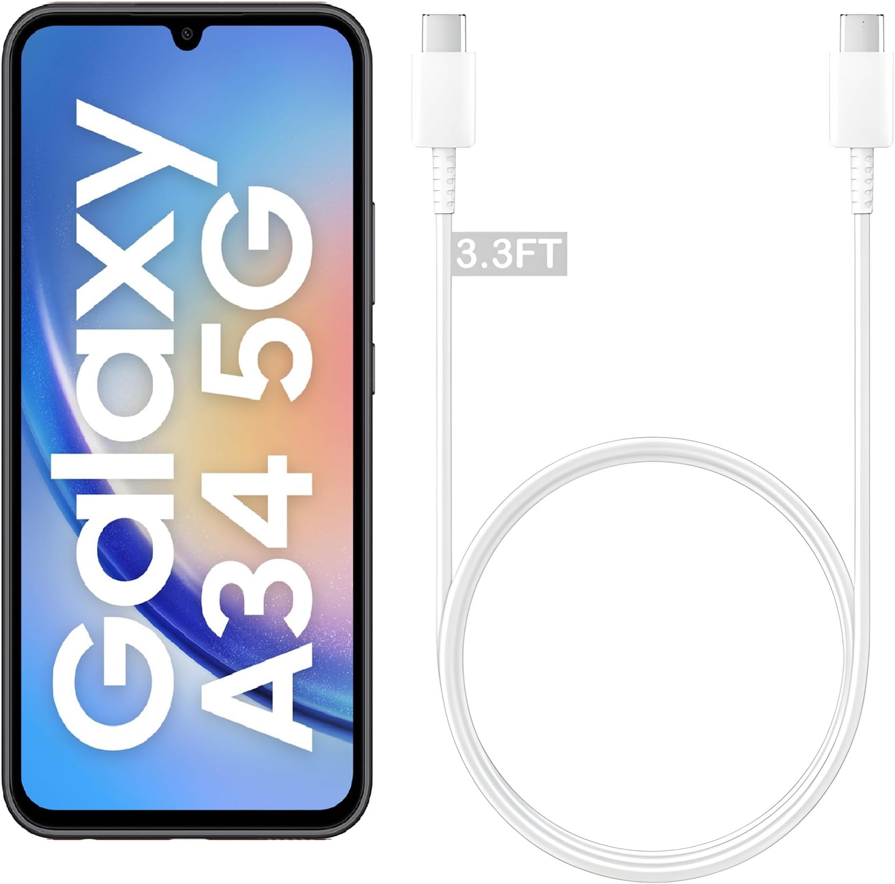 Samsung Type C To Type C Super Fast Charging Cable Compatible With Samsung A34 5G&Other Type-C Devices 5A(1M) Usb-C Cable For Pd Charger 45W Support Galaxy Z Fold/Flip Phone Charge Cord,White