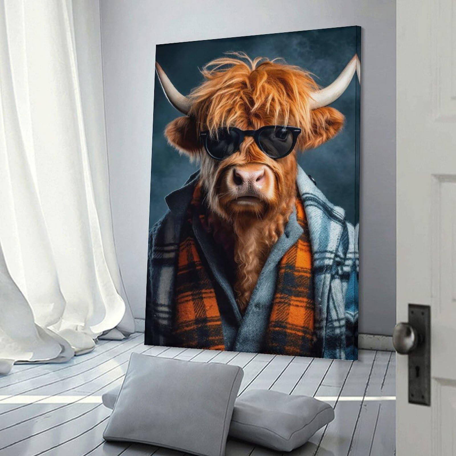 Junmoney Frame-Style-3-1-1 Decorative Wall Artwork Hipster Highland Cow, 24X36inch(60X90cm), For Sofa Walls, Lounge Or Home Corners, Modern Wall Decor For Cosy Interiors