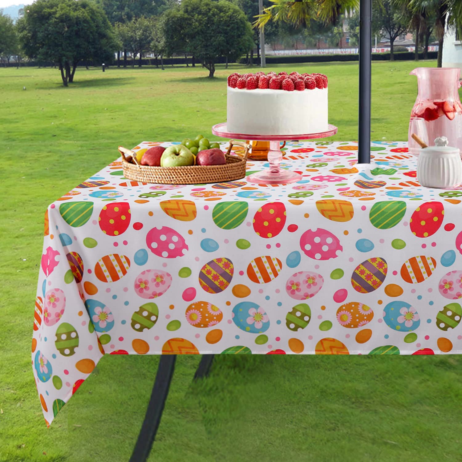 SARAFLORA Easter Outdoor Tablecloth with Umbrella Hole and Zipper
