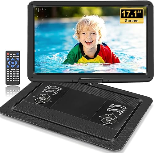 HOPYOP 19.6" Portable DVD Player with 17.1" Extra Large HD Swivel Screen, 5000mAh Battery, 5-6 Hours Playback, Supports USB/SD Card/Sync TV, Region Free, High Volume Speakers, Black
