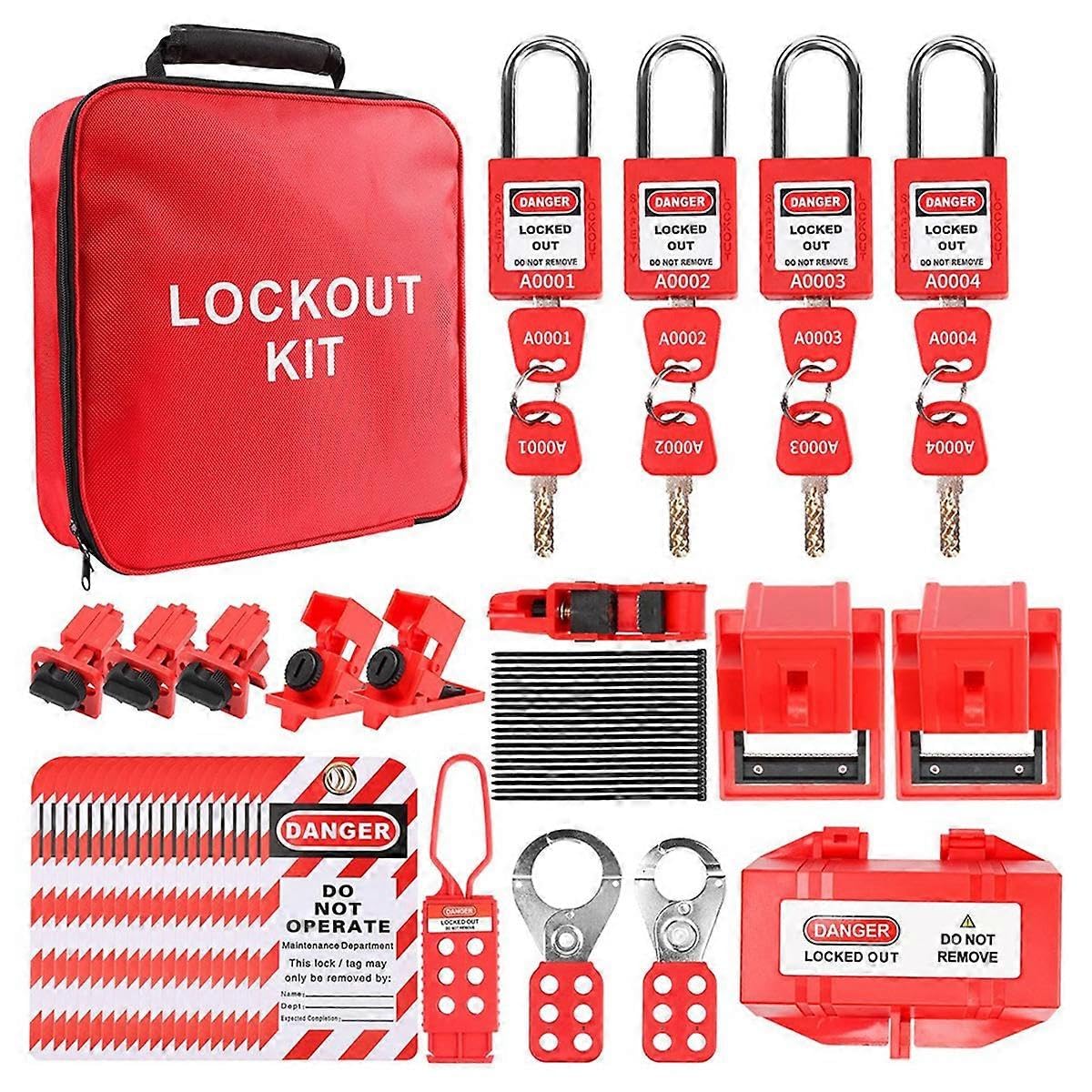 Joyhappst Image Color Lock Out Tag Out Kits Electrical,57 Lockout Tagout Kit With Breaker Hasps Tag Padlock Plug Lockout For - Kit