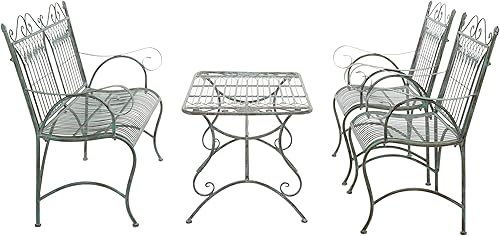 Miniatura 3 de SAFAVIEH Outdoor Collection Leah - Juego de 4 piezas de hierro forjado con pergamino victoriano, color verde oscuro antiguo