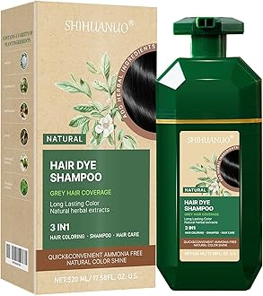 SHIHUANUO Black Hair Dye Shampoo 3 in 1 for Gray Hair Coverage, Herbal Ingredients Natural Shampoo Black Hair Dye for Women & Men/Ammonia-Free 520ml