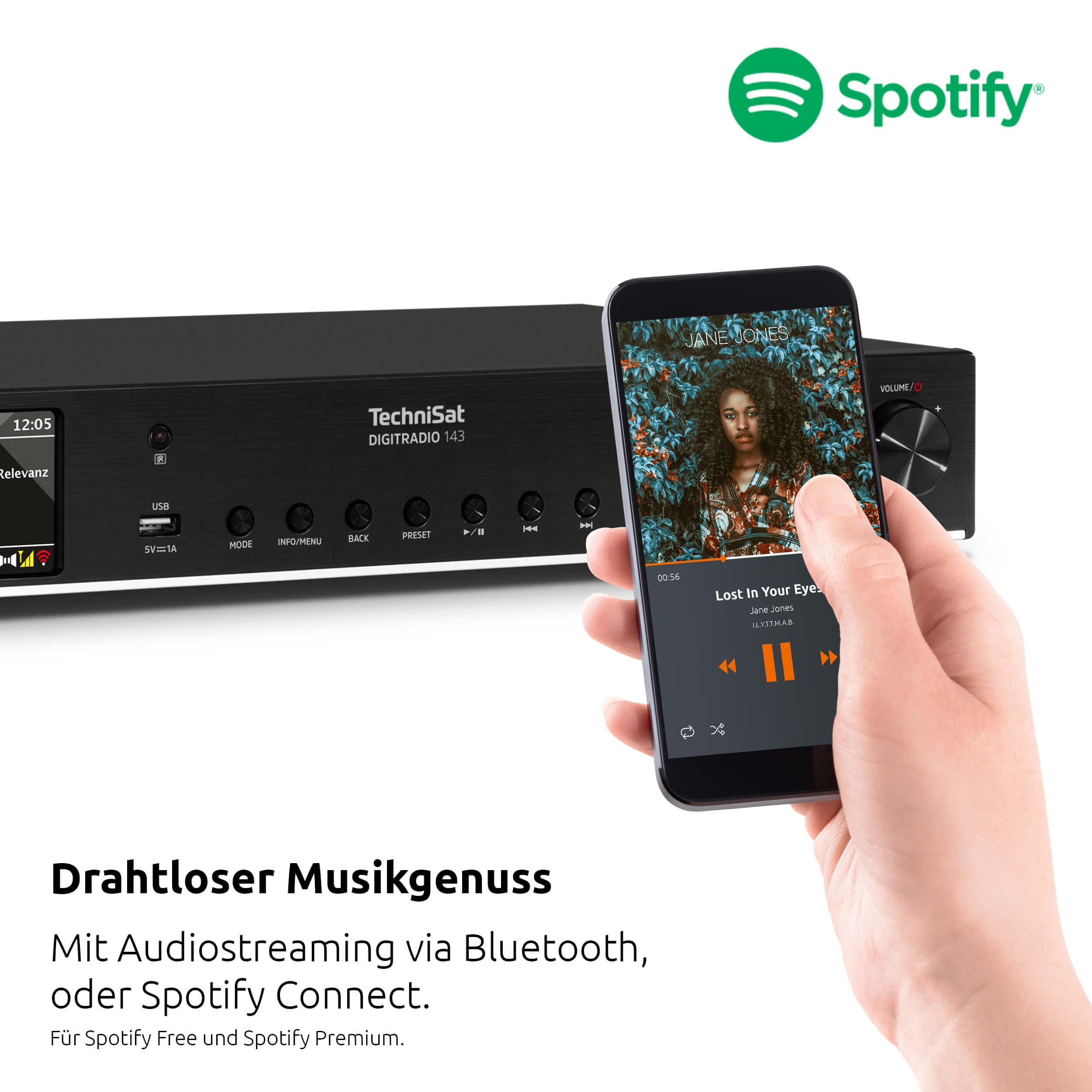TechniSat DIGITRADIO 143 (V3) HiFi-Tuner Internetradio DAB+ Digital-Radio Bluetooth-Audio-Streaming Spotify Connect Schwarz