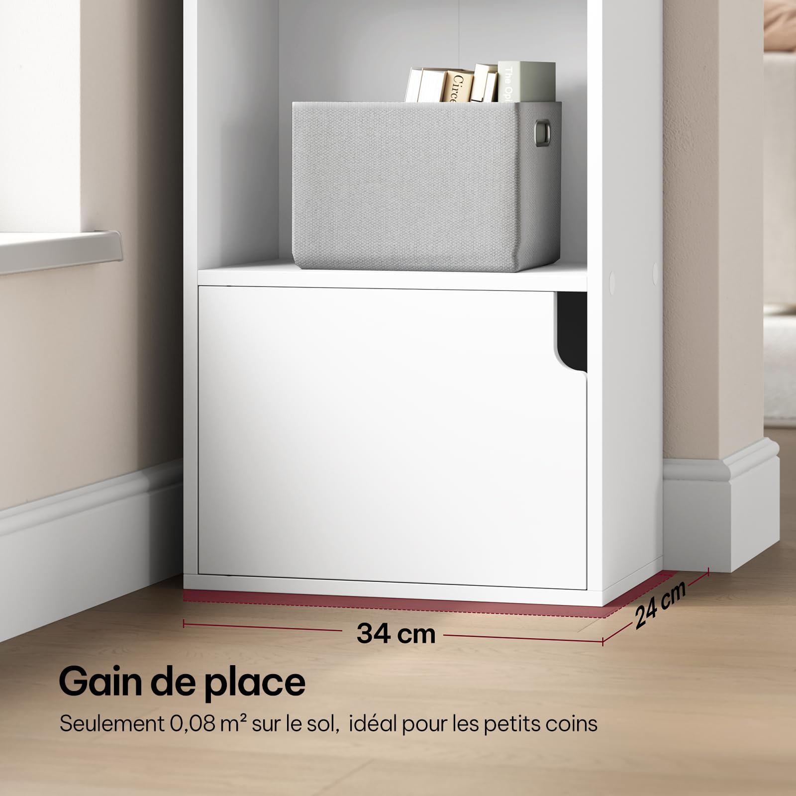 eSituro Bibliothèque Étagère, Meuble Cube, avec 5 Compartiments et 1 Porte, Blanc, pour Salon, Chambre