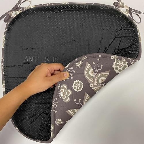 Vista 86 de Lunarable Orient - Cojín de asiento para silla, curlicues florales orientales con elementos artísticos venecianos, hojas de follaje, damasco a