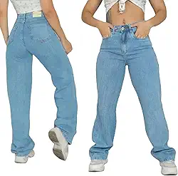 Calça Jeans Feminina Baggy, Cintura Alta, Perna Larga, Lavagem Clara, Estilo Y2K