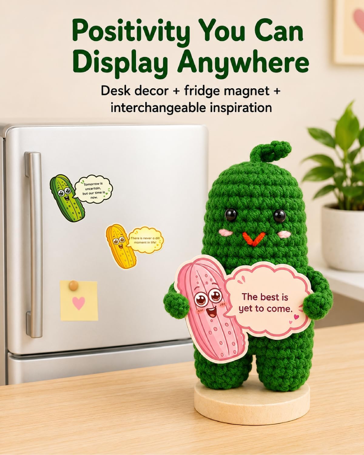 Emotional Support Pickle Plush, Positive Pickle Crochet Gift with Stand image 5