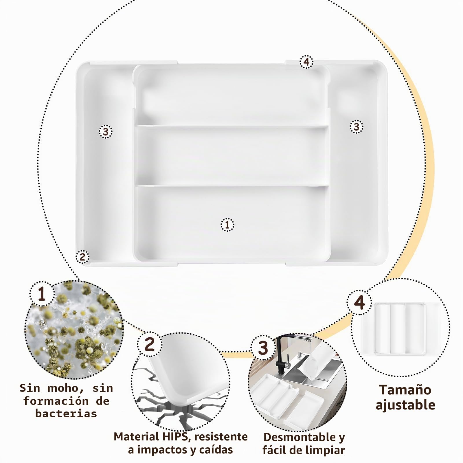 2 Piezas Cuberteros para Cajon Cocina, Ajustable Organizador Cubiertos para Cajon, Expandible Organizador Cajones Cocina, Profundidad 27 cm, Ampliable a 45,5 cm, para Cubiertos
