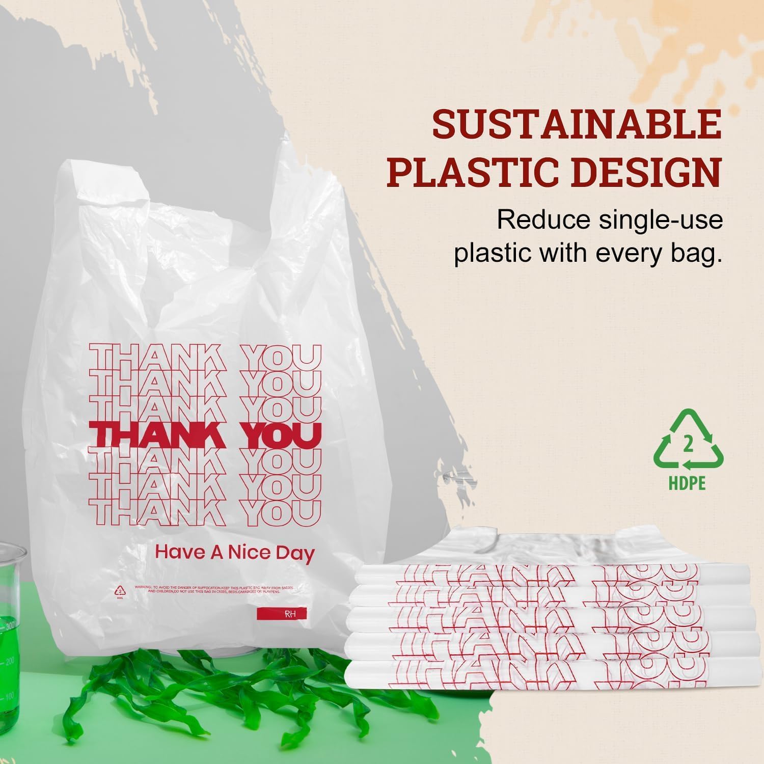 52USA Thank You Plastic Bags, Tee Shirt Bag with Handles (280 Count), White Plastic Shopping Bag (11.5" x 6.5" x 21") Reusable Plastiic Bags for Grocery, Retail & Takeout, Made in US image 5