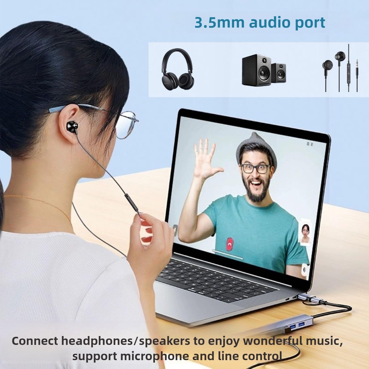 Hub USB 8 en 1, USB A/C vers USB 3.0 USB 2.0, répartiteur USB Portable à 8 Ports, Extension de Station d'accueil USB 3.0 Audio Compatible avec Ordinateur Portable, PC, téléphones