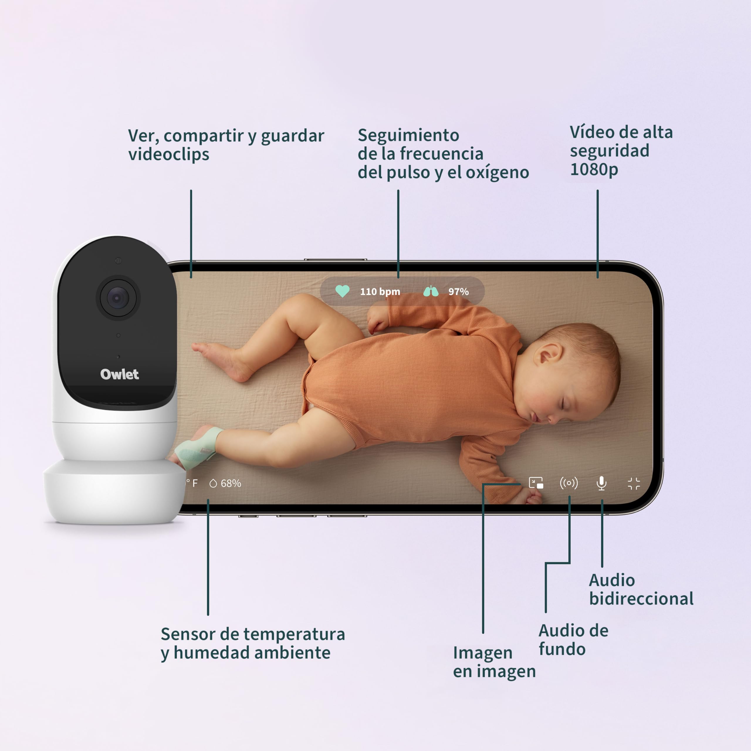 Owlet® Dream Bundle 2 Smart Baby Monitor: Dream Sock® and Owlet CAM 2 - Tracks & Notifies for Pulse Rate & Oxygen While Viewing Baby in 1080p HD WiFi Video - Bedtime Blue