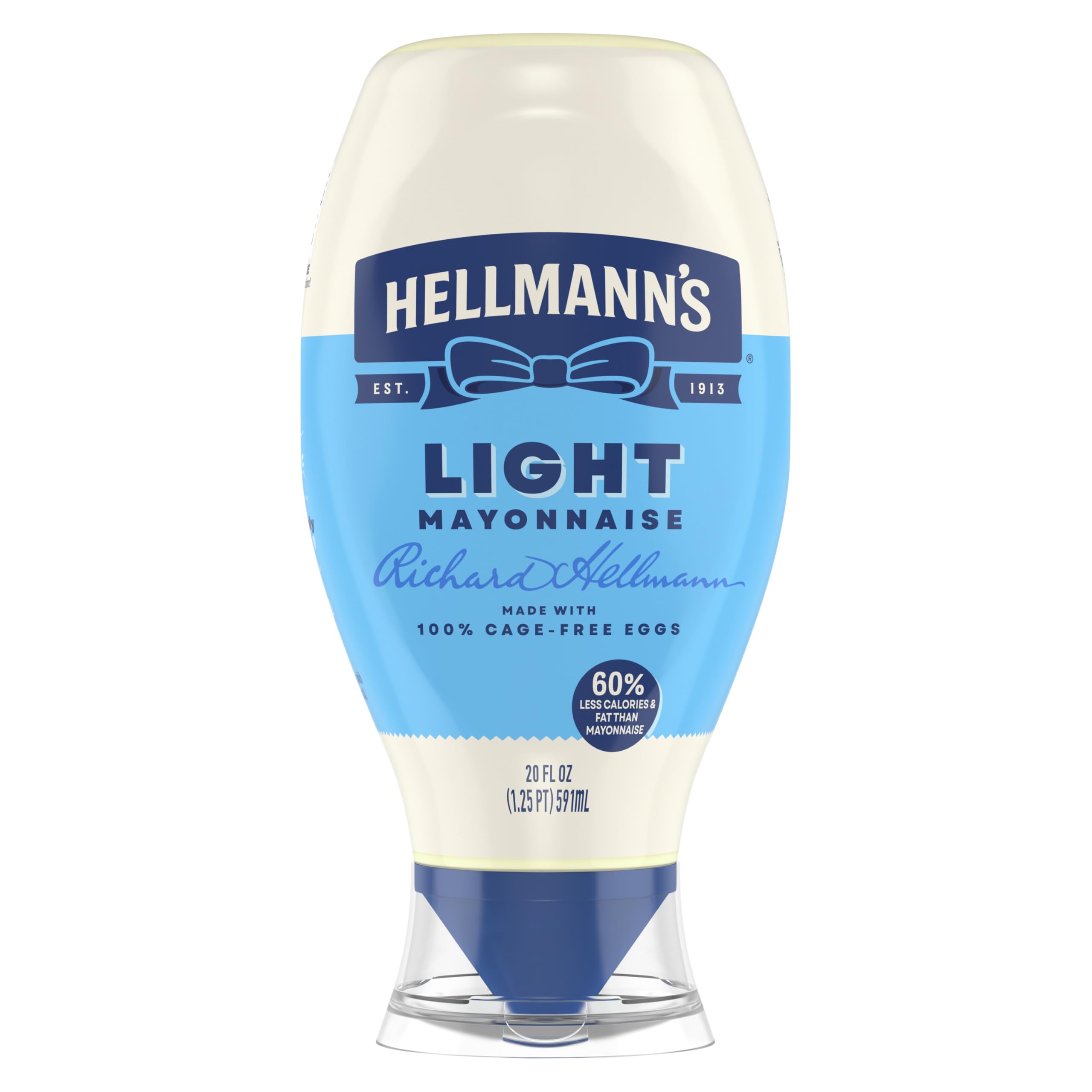 Hellmann's Light Mayonnaise Light Mayo Squeeze Bottle For a Creamy Condiment for Sandwiches and Simple Meals Made With 100% Cage-Free Eggs 20 oz
