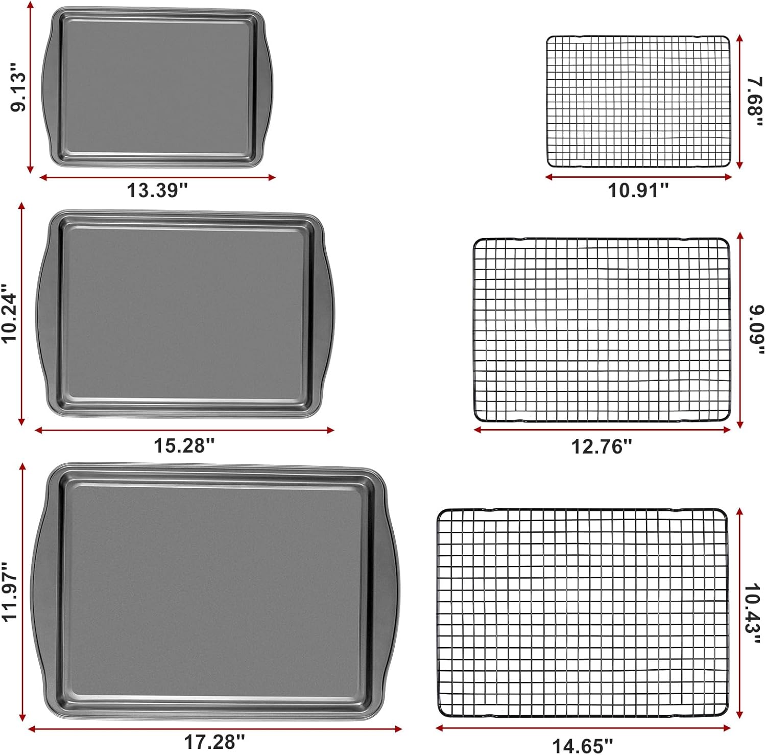 Baking Sheet with Rack Set - 3 Baking Sheets + 3 Cooling Racks, Carbon Steel Cookie Sheets & Cooling Racks in Multiple Sizes, Thickened & Warp-Resistant, Dishwasher Safe - Image 2