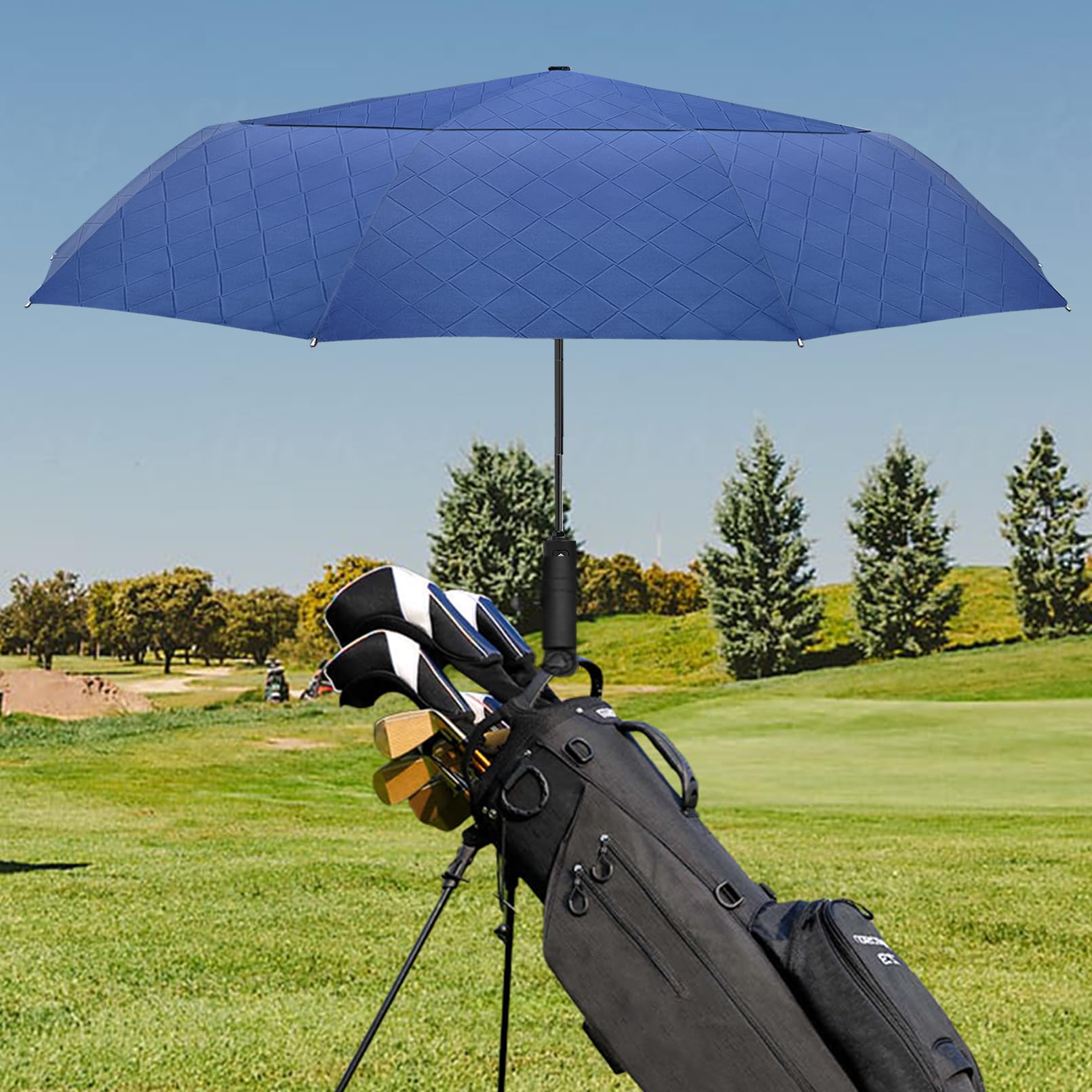 Satol Ombrello da golf grande antivento da 157 cm, 10 costole, grande ombrello pieghevole con apertura e chiusura automatica, per viaggi, protezione UV, sole e pioggia, ombrello portatile compatto per