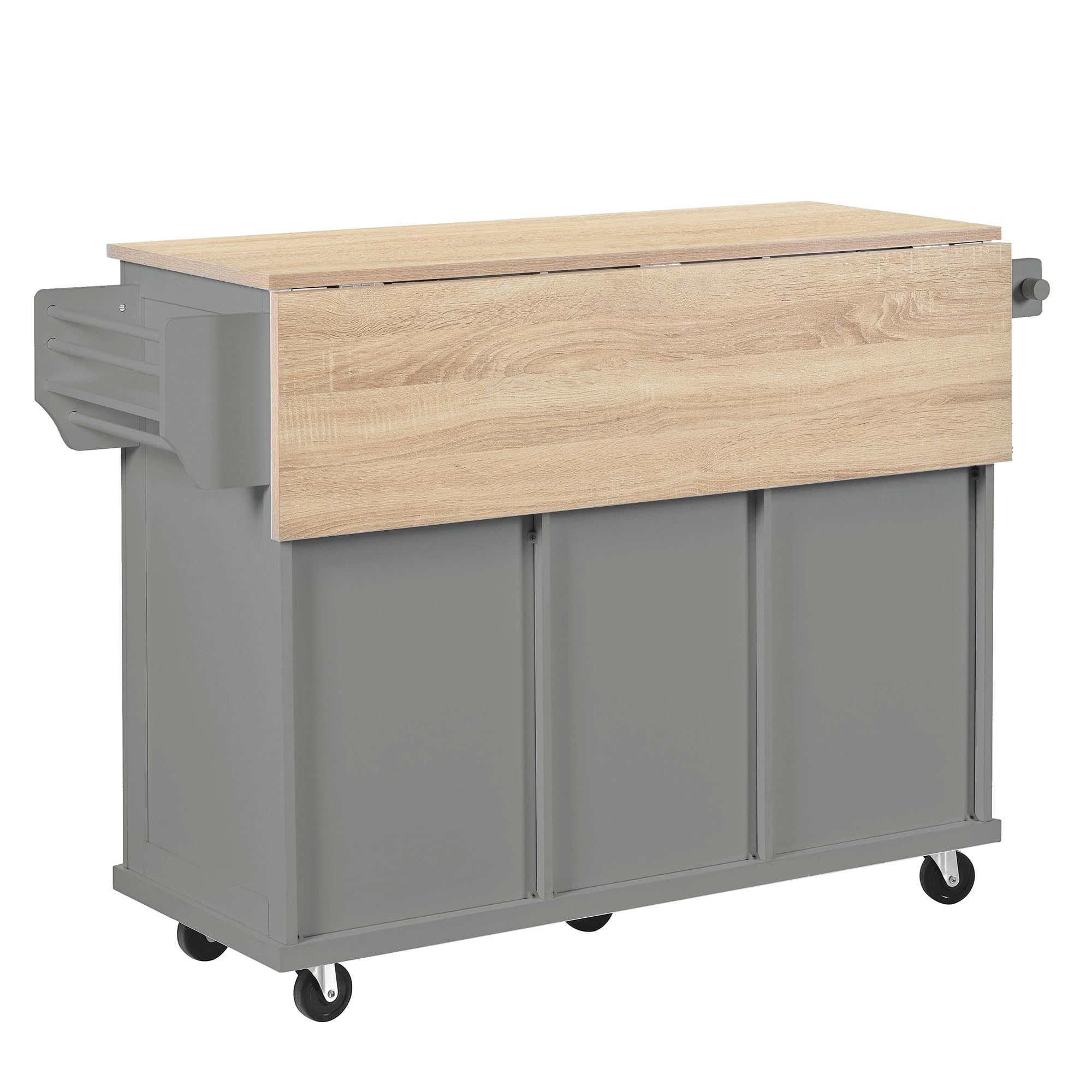 Isola cucina con ruote, zona pranzo estraibile, pattumiere e cassetti, mobile, ideale per cucina e sala da pranzo (grigio)