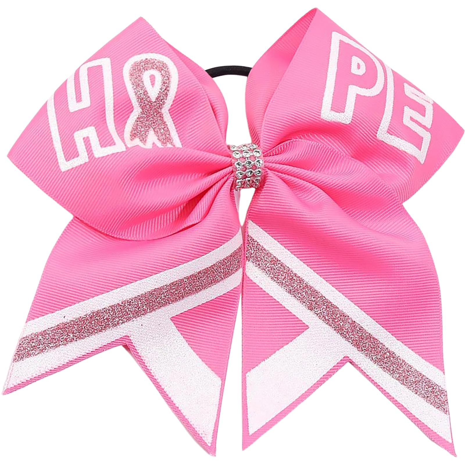 Totelux Breast Cancer Cheer Bows Hair Ties Pink Ribbon Hair Rubber Band Ponytail Holder Glitter Elastic Hair Bow Ties for Women Breast Cancer Awareness Hair Accessories