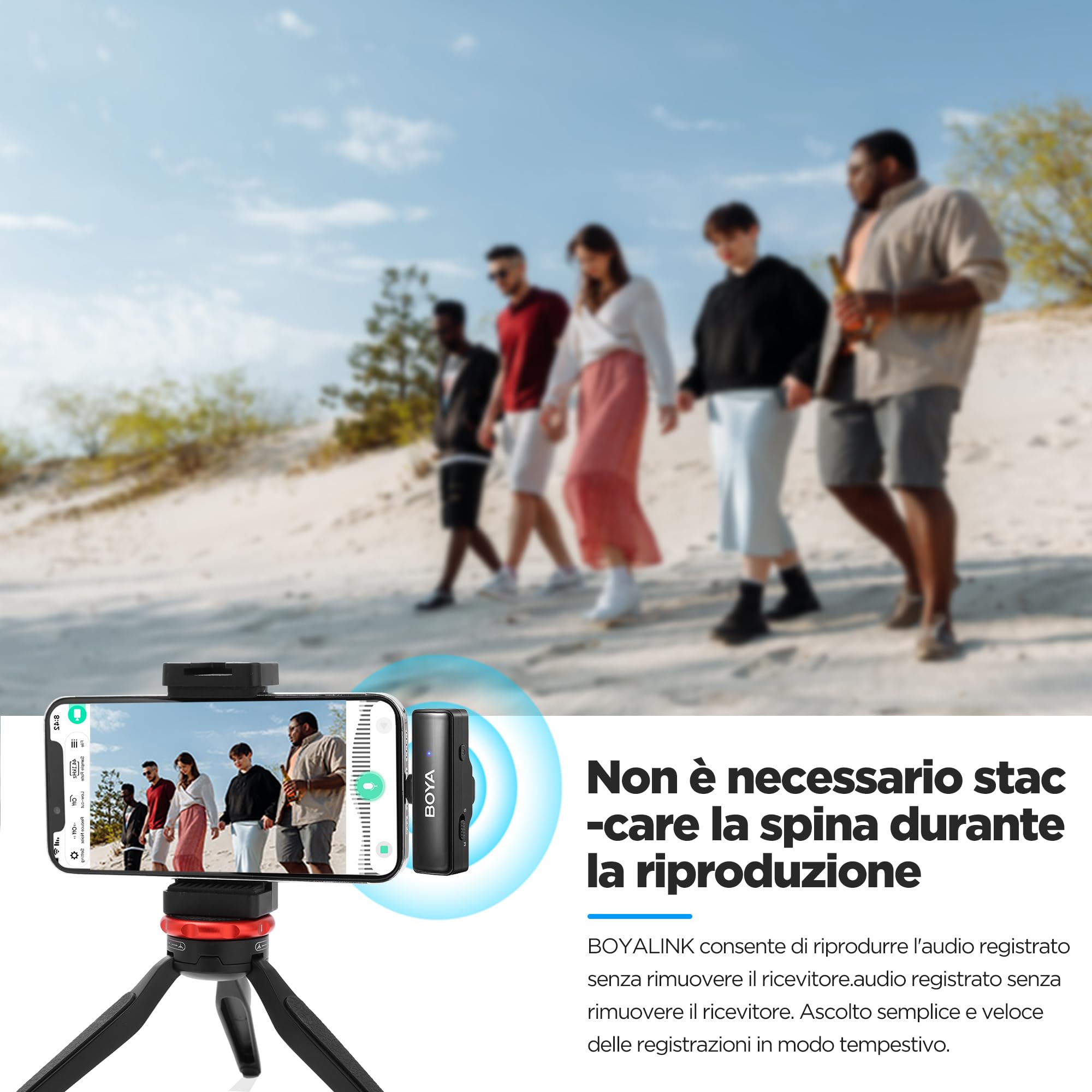 BOYA Wireless Lavalier Microfono, BOYALINK A1 Mini Lapel Microfono per iPhone Android Fotocamera PC Laptop Registrazione video, Vlog, Podcast Live Stream Intervista (TX + RX)