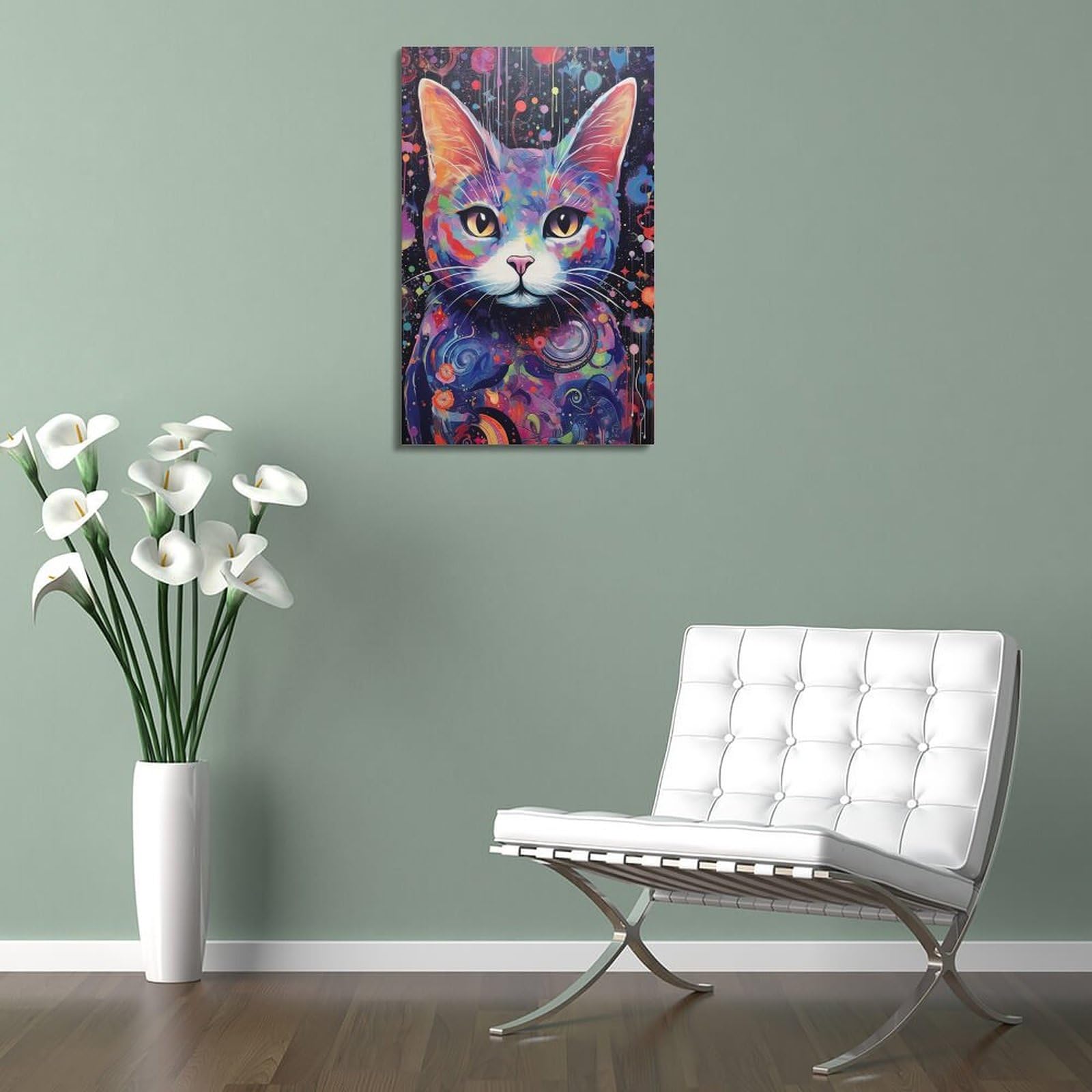 Stampa Su Tela Con Gatto Colorato – Quadro Divertente Per Soggiorno O Camera Da Letto