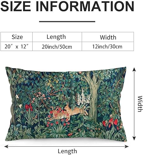 Miniatura 2 de Dripglw Fundas de almohada con diseño floral de William Morris de animales del bosque, 12 x 20 pulgadas, diseño de liebres azules, verdes, rojas,