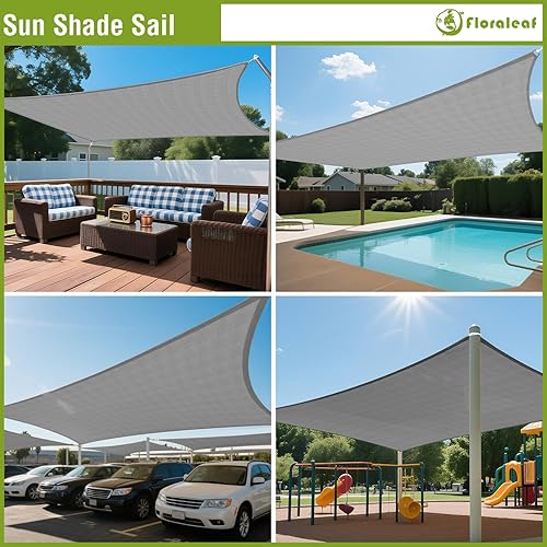Miniatura 2 de Toldo parasol rectangular de 12 x 24 pies para patio, patio trasero, tela permeable para césped, jardín, actividades al aire libre, color gris claro