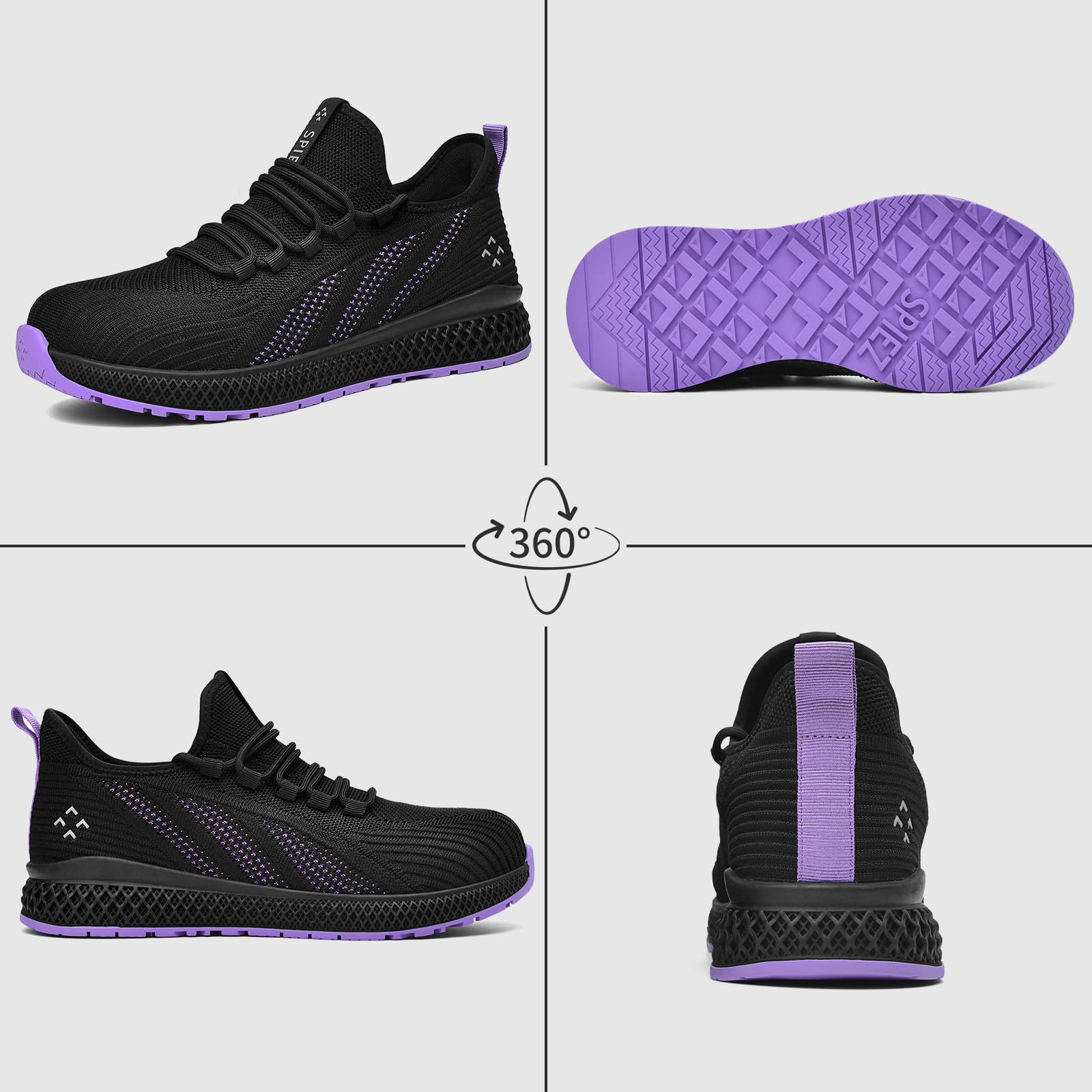 SPIEZ Zapatos de Seguridad Mujer, Zapatos de Trabajo Ligeros con Puntera de Composite, Negro-Morado, EU 35-41