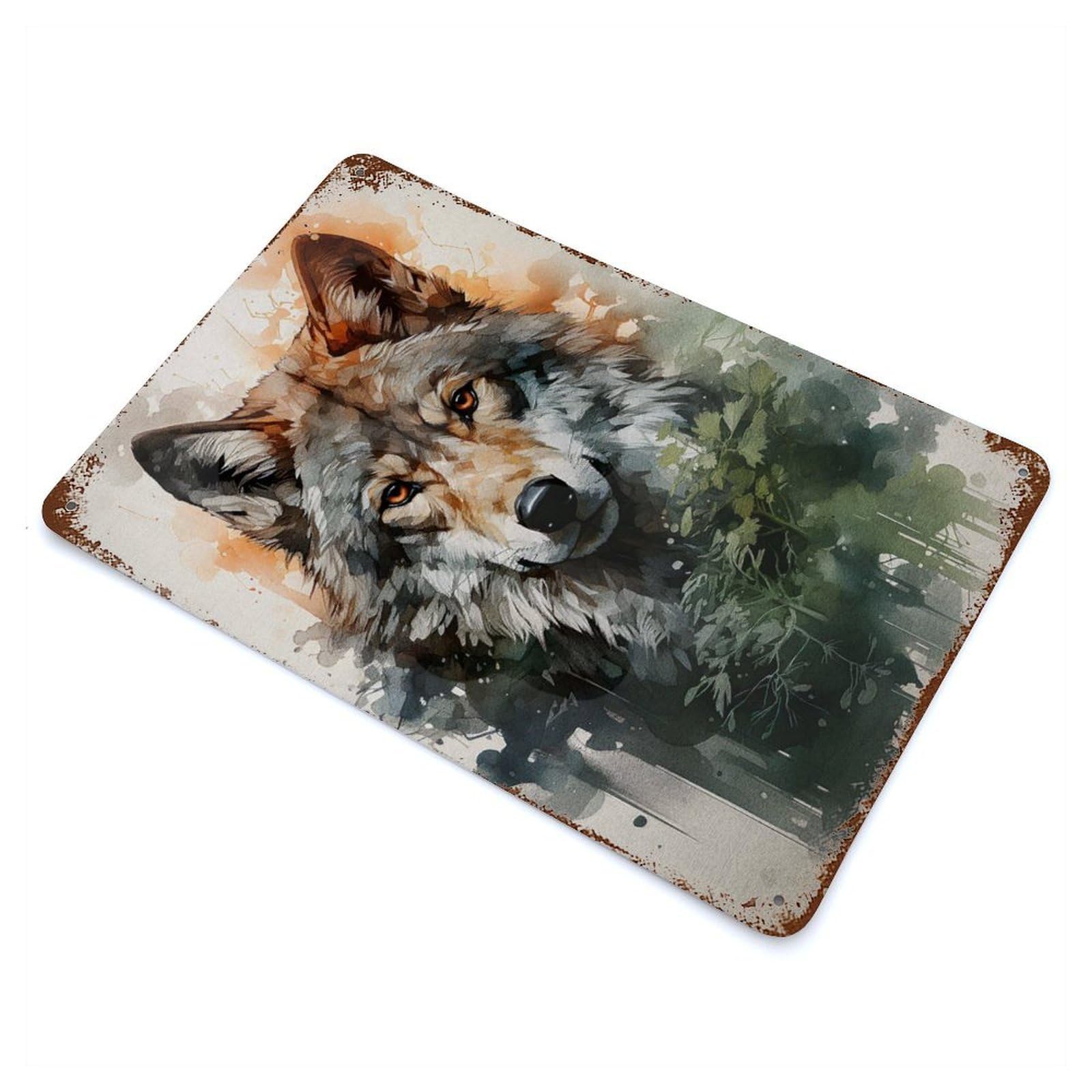 Wolf Folk Aged Metal Wall Plaque 11.8"x7.9", Industrial Home Decor for Pub, Kitchen And Man Cave Decor