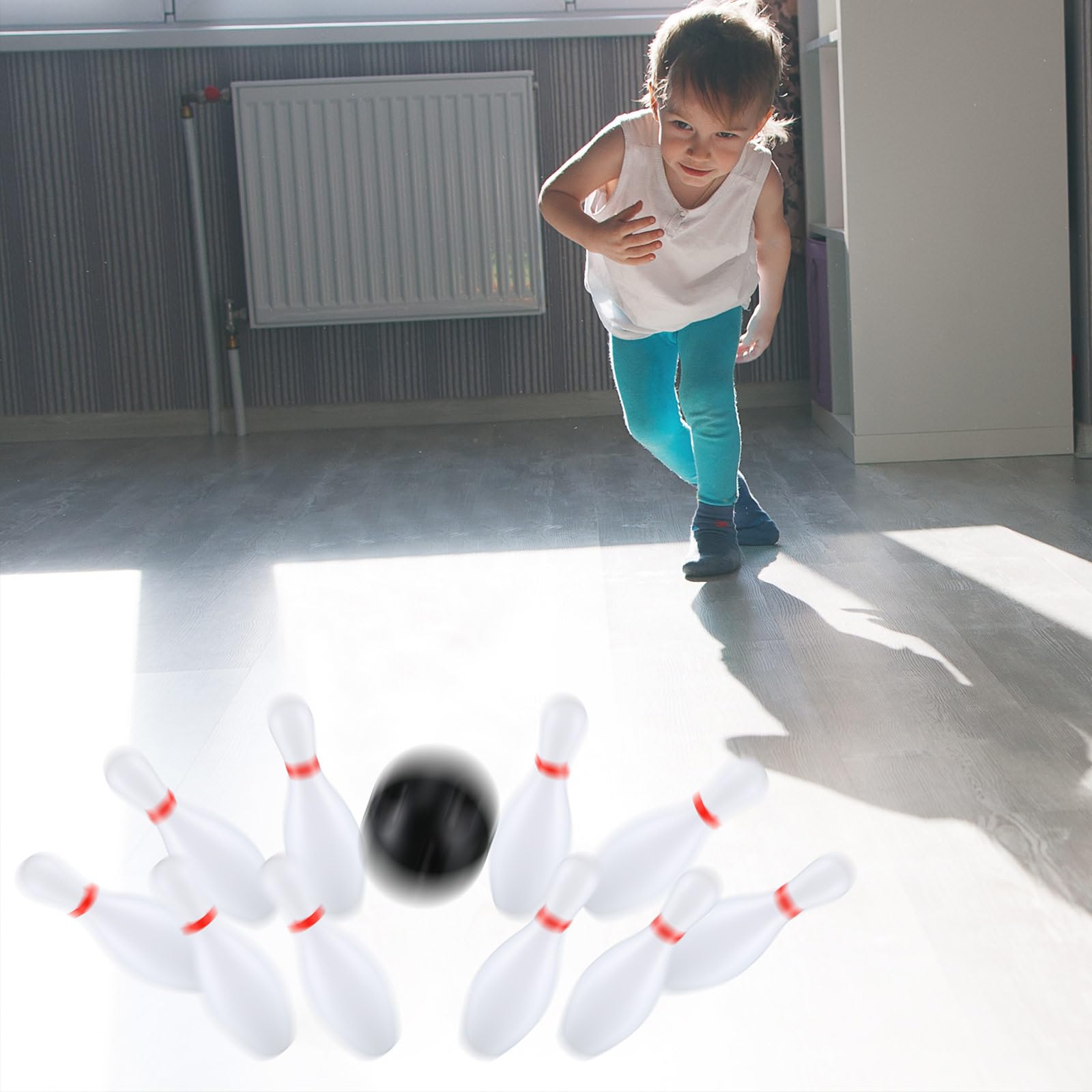 Juego de 4 bolos para niños de 6.3 pulgadas, juegos de interior y exterior para niños, incluye 40 pines de bolos de plástico y 8 bolas de césped, juegos de césped para niños pequeños, 5