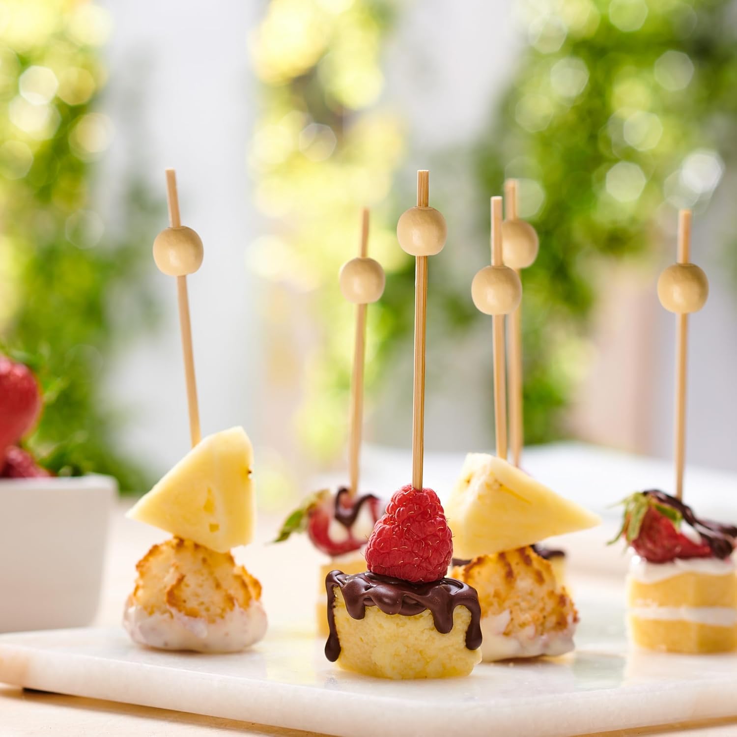 GUSTO [Case of 10,000] Cocktail Picks & Food Toothpicks - 4.7 Inch Wooden Pick Skewers for Drinks & Appetizers - Fancy Wooden Pearl Picks (Formerly Comfy Package)