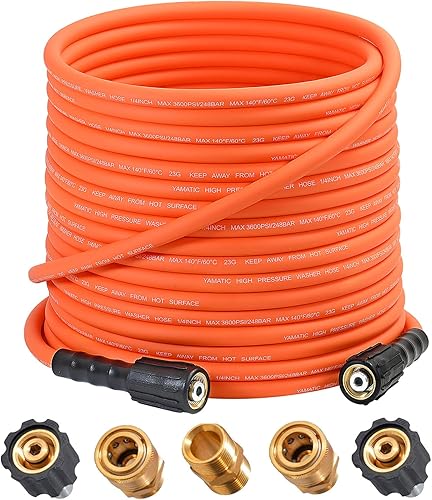 YAMATIC Manguera de lavado a presión para lavadora eléctrica, 50 pies x 14 pulgadas, resistente a las torceduras, 3600 PSI, manguera de repuesto de