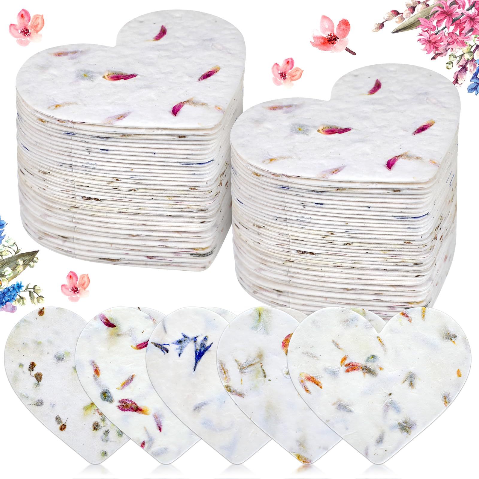 Photo 1 of Dunzoom 50 Pcs Handmade Seed Paper Plantable Wildflower Seed Paper Recycled Flower Petals Tags Wedding Favors for Guests Craft Gifts Cards for Envelope Birthday Party, 5 Styles (Heart)