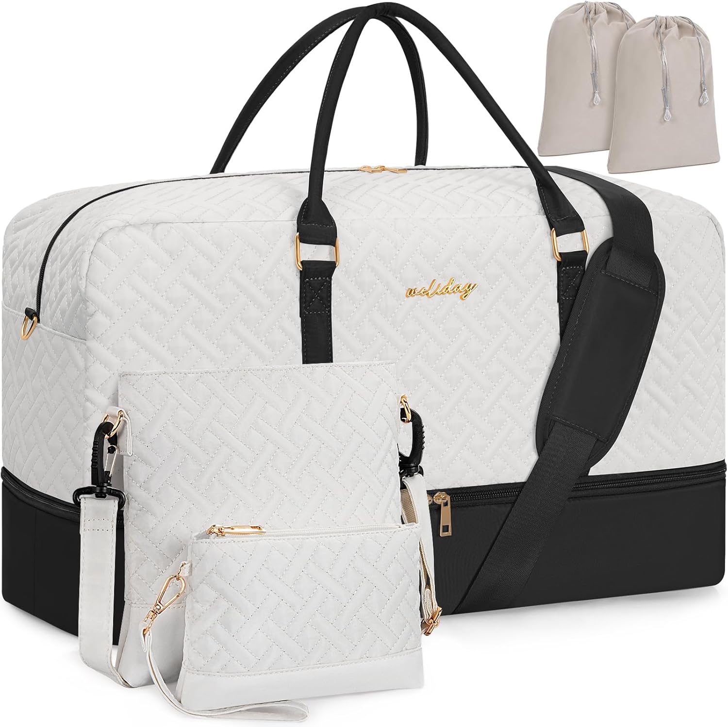 Weekender Bag for Women, 5 Pcs Set Carry on Overnight Bag, 21" Travel Duffel Bag with Waterproof Shoe Compartment for Weekend Travel Business Trip