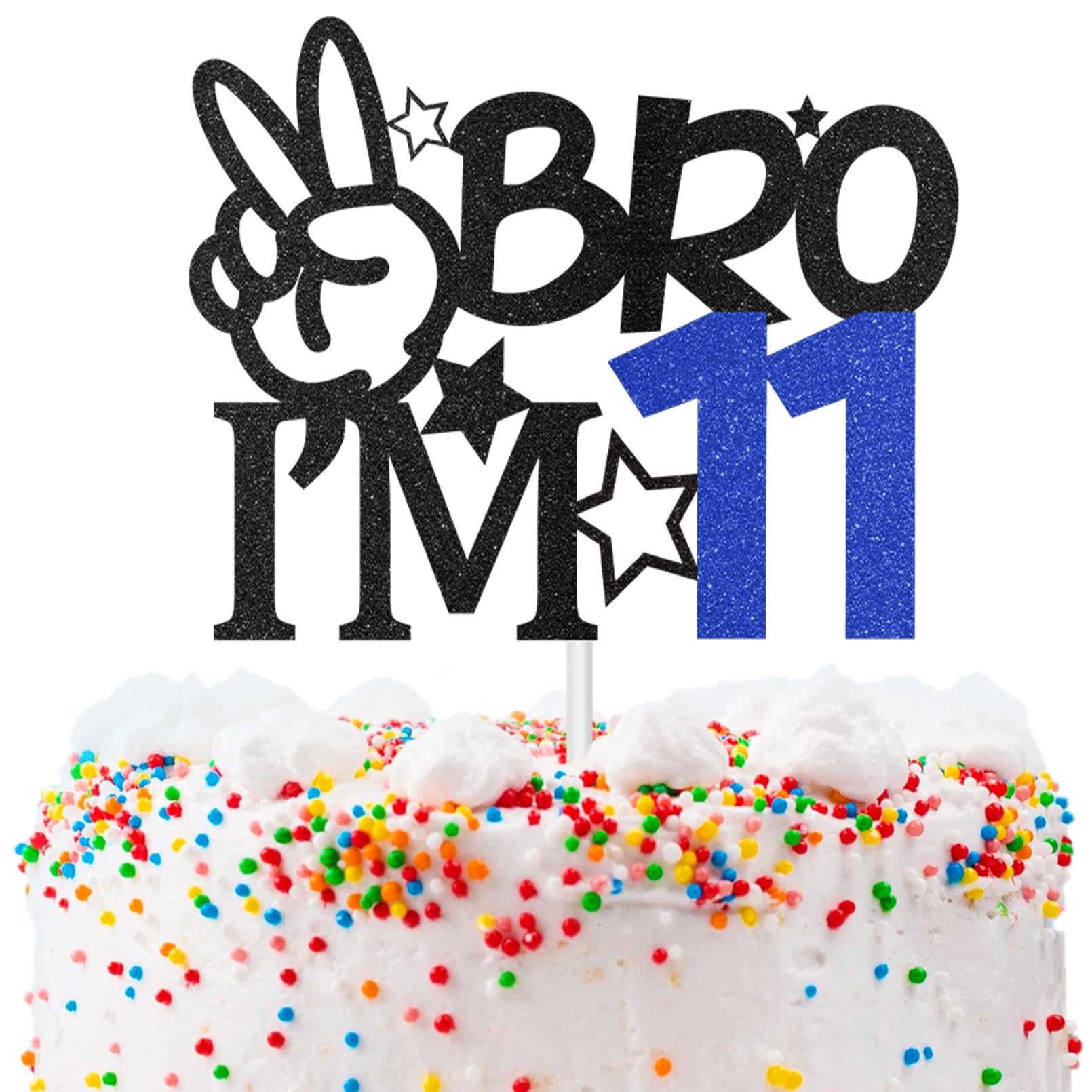Bro I'm 11 Cake Topper, 11th Birthday Decorations for Boy, Glitter Funny 11th Birthday Cake Topper, Big Brother 11 Year Old Birthday Party Decoration