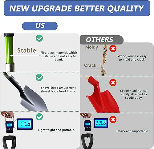 Miniatura 4 de Pala de playa, palas para niños para excavar, pala de metal de mango corto, palas pequeñas para jardinería, camping, plantación, 27 pulgadas, verde