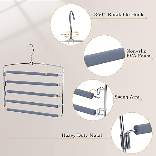 Miniatura 4 de TOPIA HANGER Perchas para pantalones que ahorran espacio, paquete de 3 organizadores de pantalones con brazo oscilante para armario, organizador