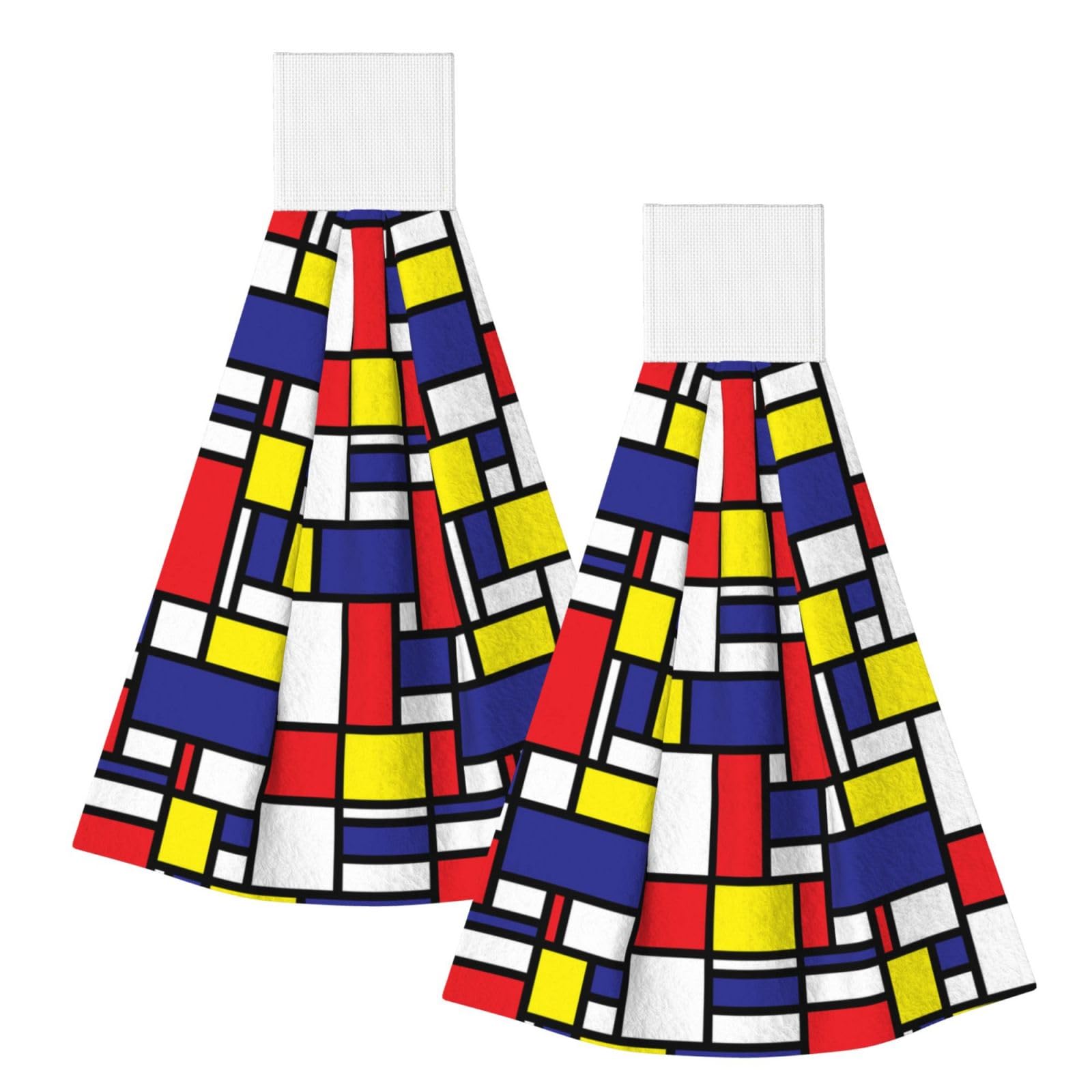 DOPKLNA Mondrian Pattern Printing, 2 Pcs Hanging Coral Fiber Hand Towels for Bathroom, Absorbent Kitchen Towels