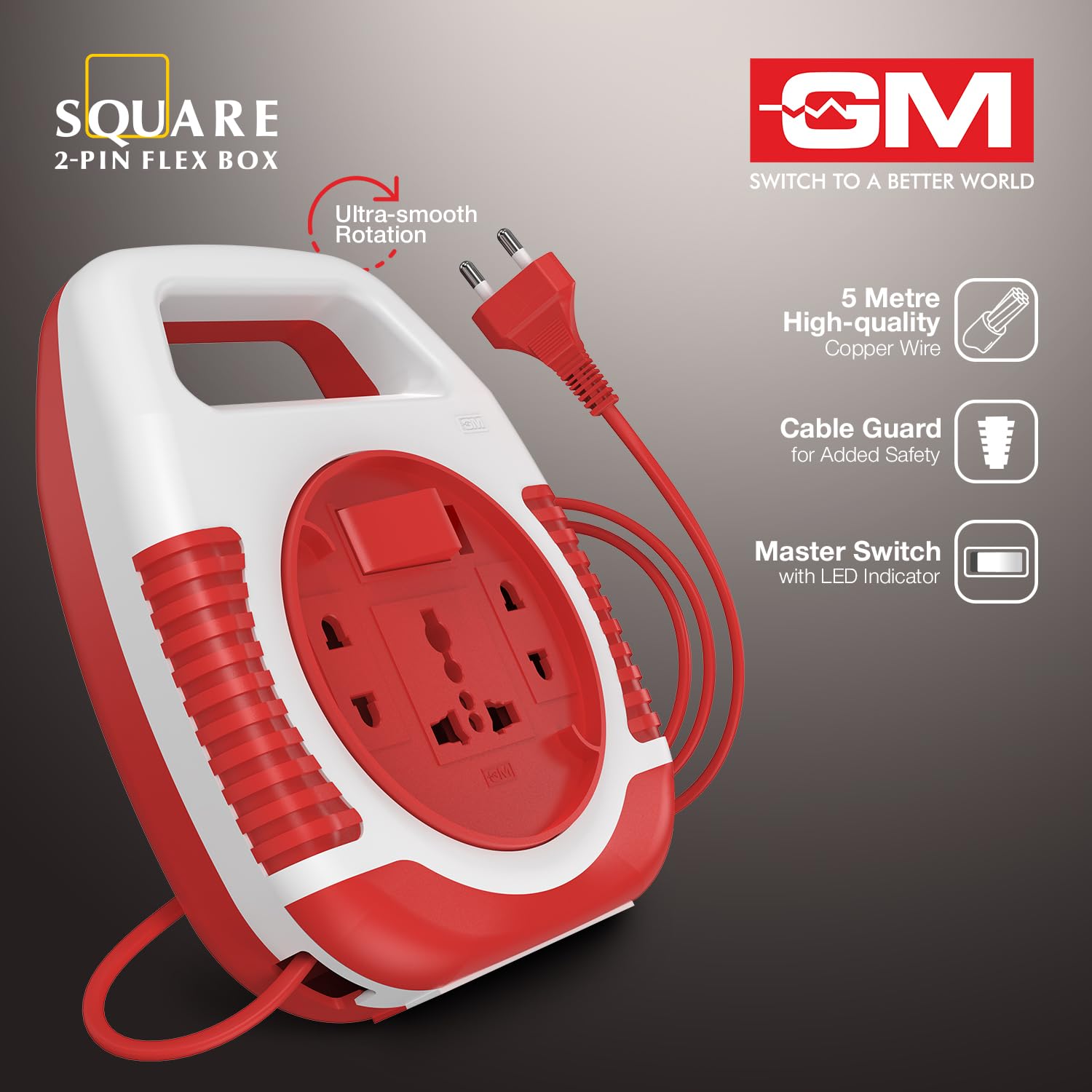 GM Modular 3040 Flex Box with 5 Meter Heavy Duty Cord, Universal 3-Pin Socket, Extension Board for Home and Office, Durable Shockproof Portable Design 2