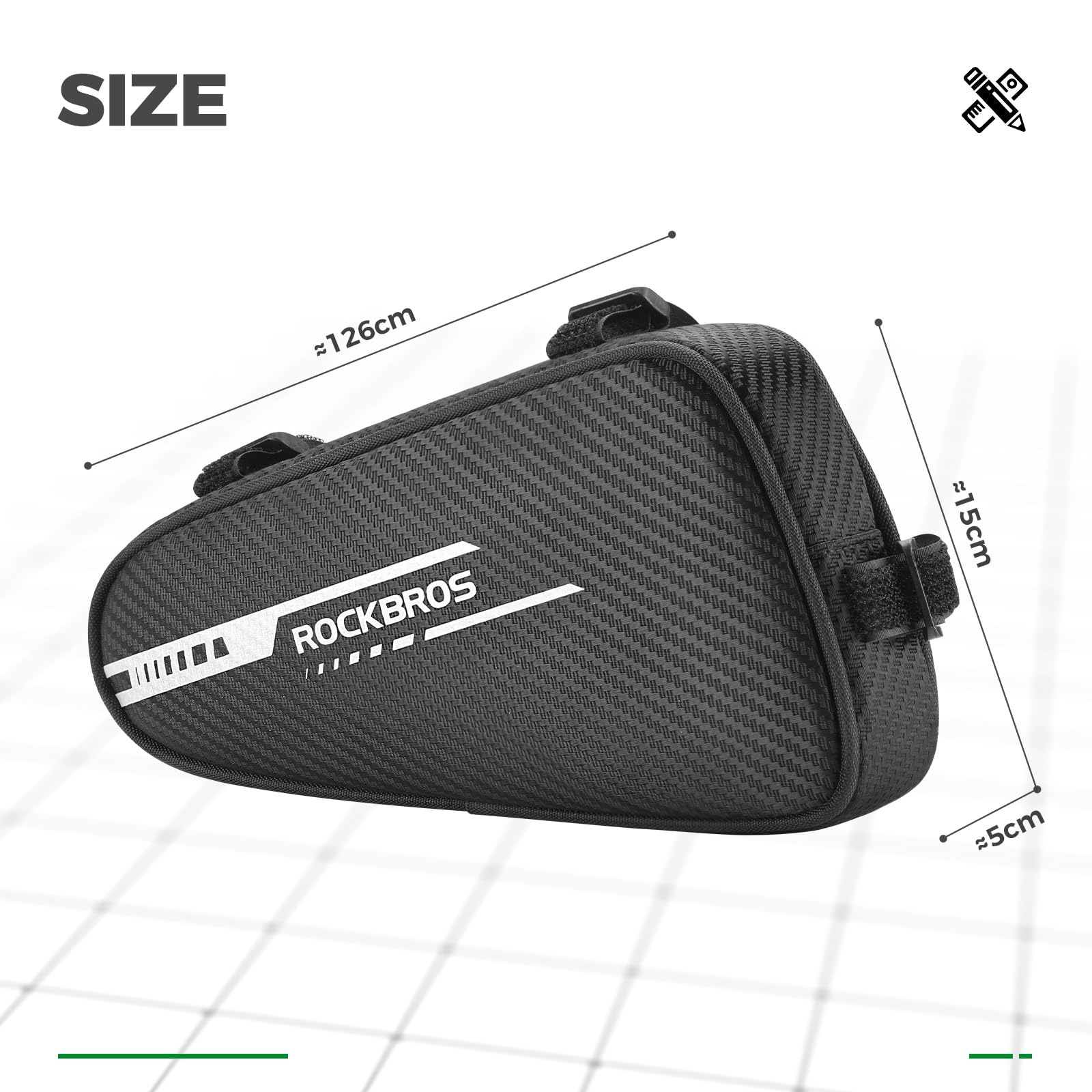 ROCKBROS Borsa da Telaio Triangolo per Bici MTB Triangolare 1.2L con Strisce Riflettenti