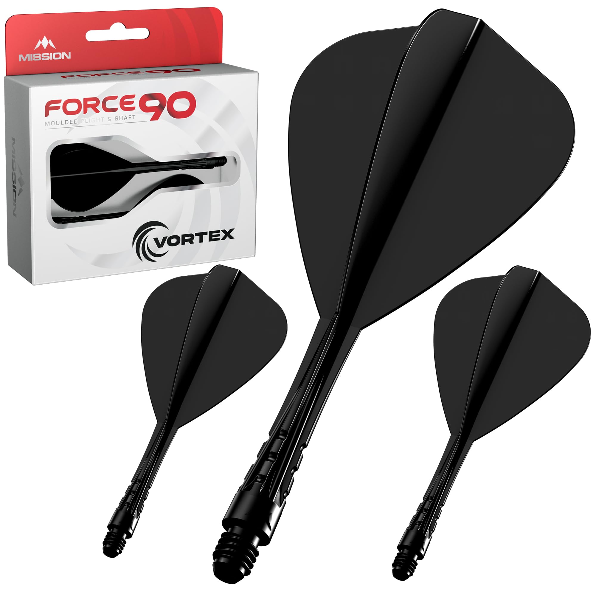 Mission Darts | Force 90 Vortex | Moulded Flight & Shaft | Kite Shape | Multiple Lengths and Colours Available. (Black, Tweenie)