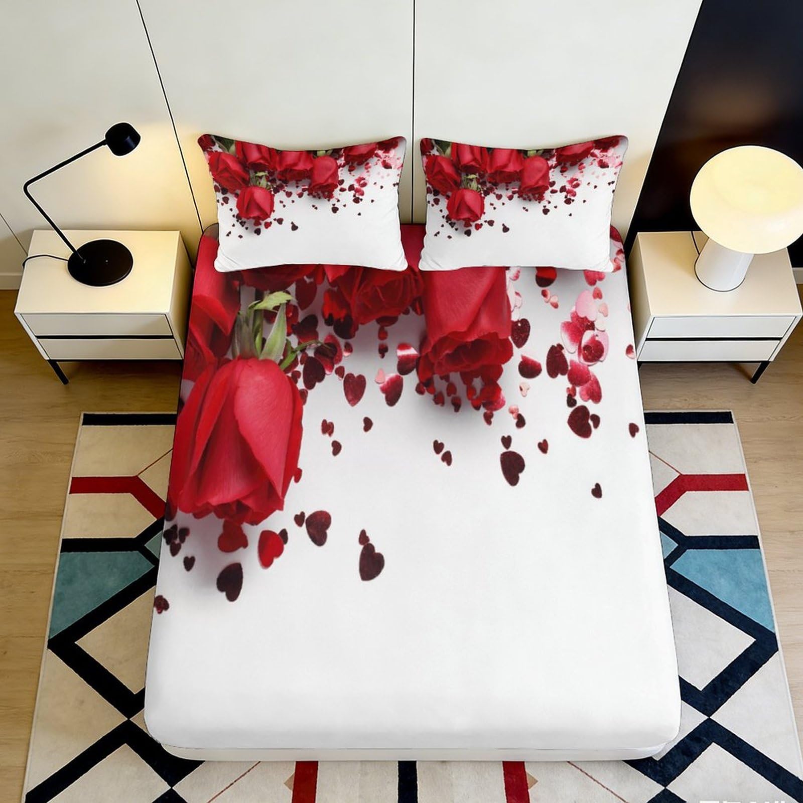 Zfldkwgb Style-6 3D Printed Red Rose Petals Fitted Sheet Microfiber Soft Romantic Bed Cover For Bedroom Guest Room Decor Easy Care 90X200x25cm