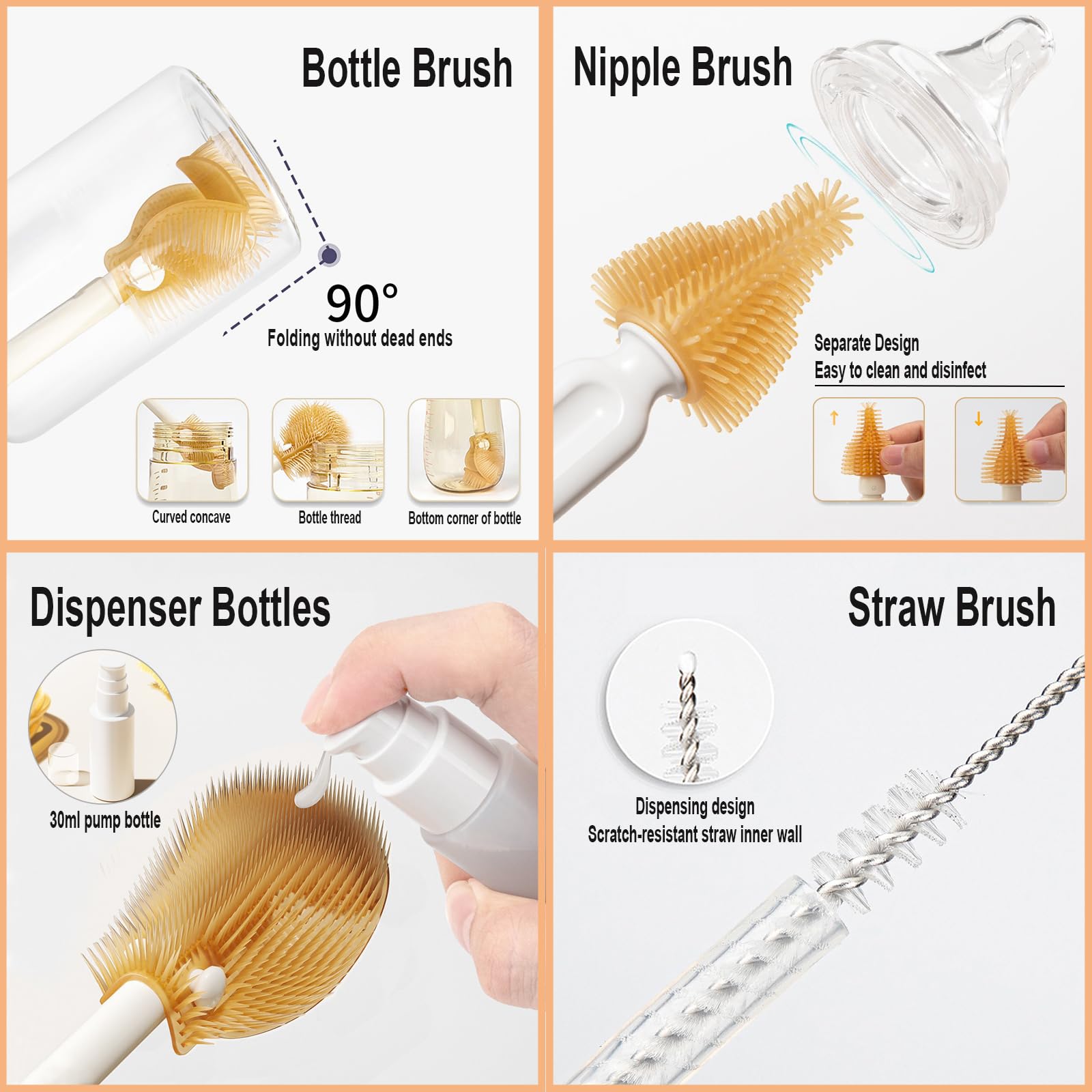 Baby Bottle Soap 6-in-1 Travel Baby Bottle Brush Set Portable