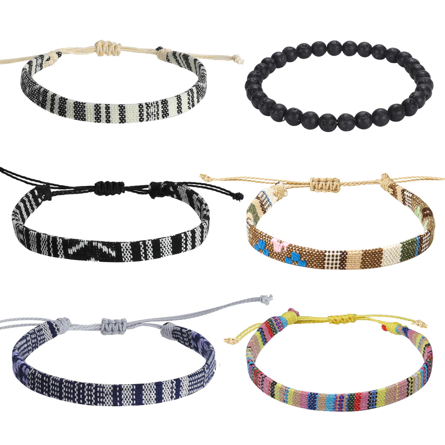 6 pcs Mens Bracelet Set Men, Durable Bracelets For Men, String Rope Bracelet Handmade Boho Bracelets Jewelry Wrap Bracelets Adjustable, Men'S And Women'S Anklet, Woven Bracelets Christmas Gift