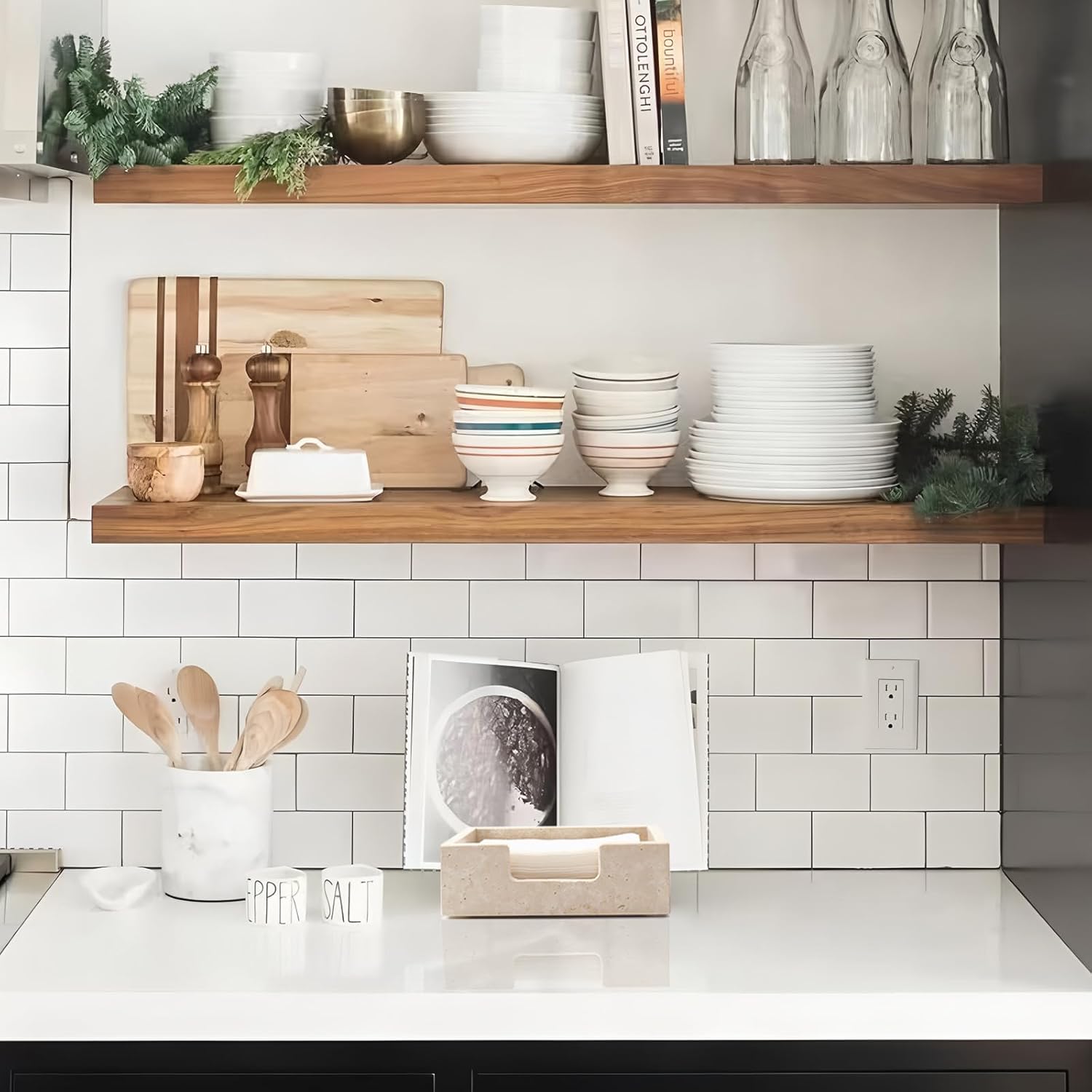 Cocktail Napkin Holder,Travertine Stone Napkin Holders Fit for 5”x5” Cocktail-Sized Napkins,Stone Napkin Holder for Table Kitchen Counter Dining Room Party Bar Decor,Beige