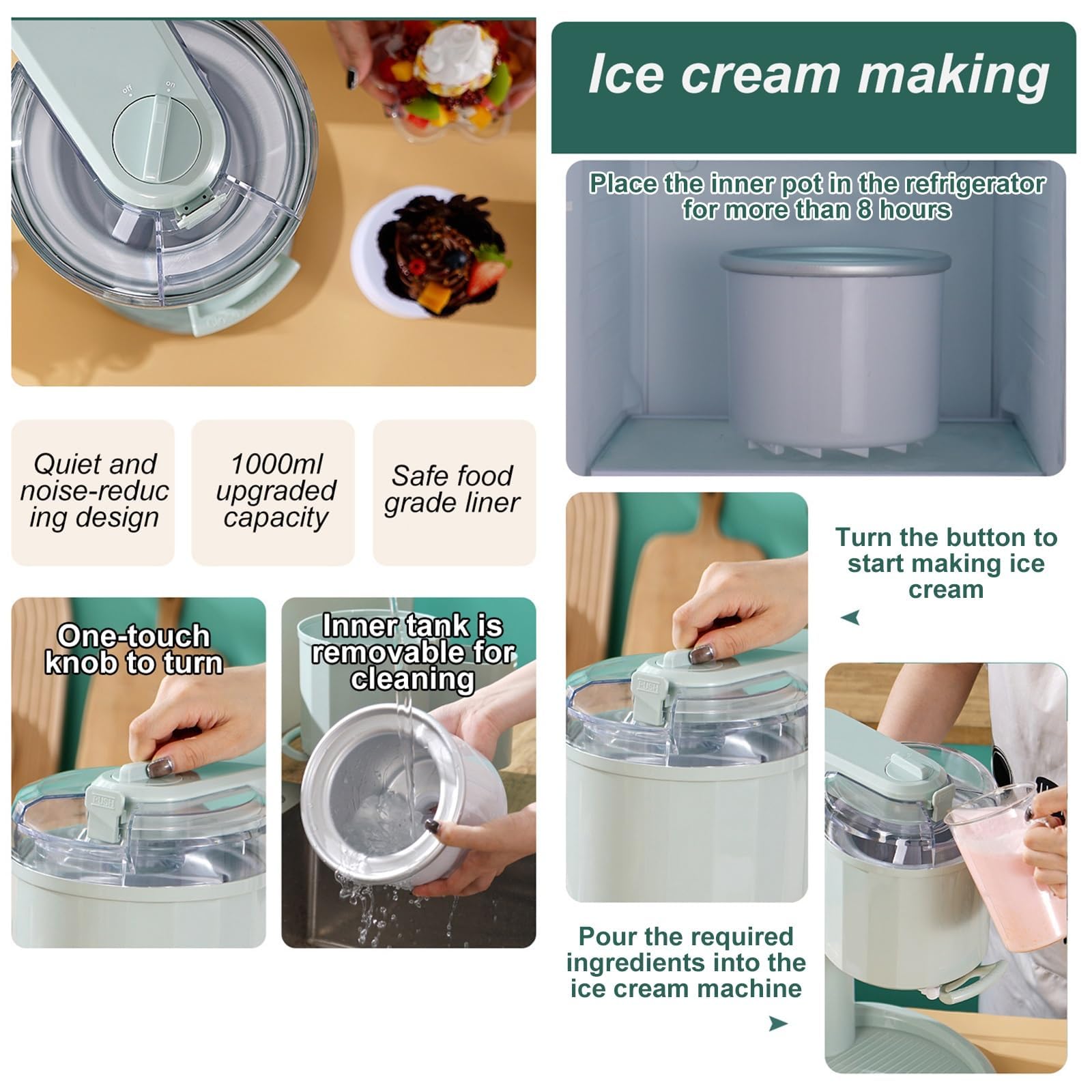 1L Home DIY Kitchen Automatic Mini Fruit Softisamaschine für Zuhause, Joghurtbereiter und Eisbereiter für Eiscreme, Bar, Café