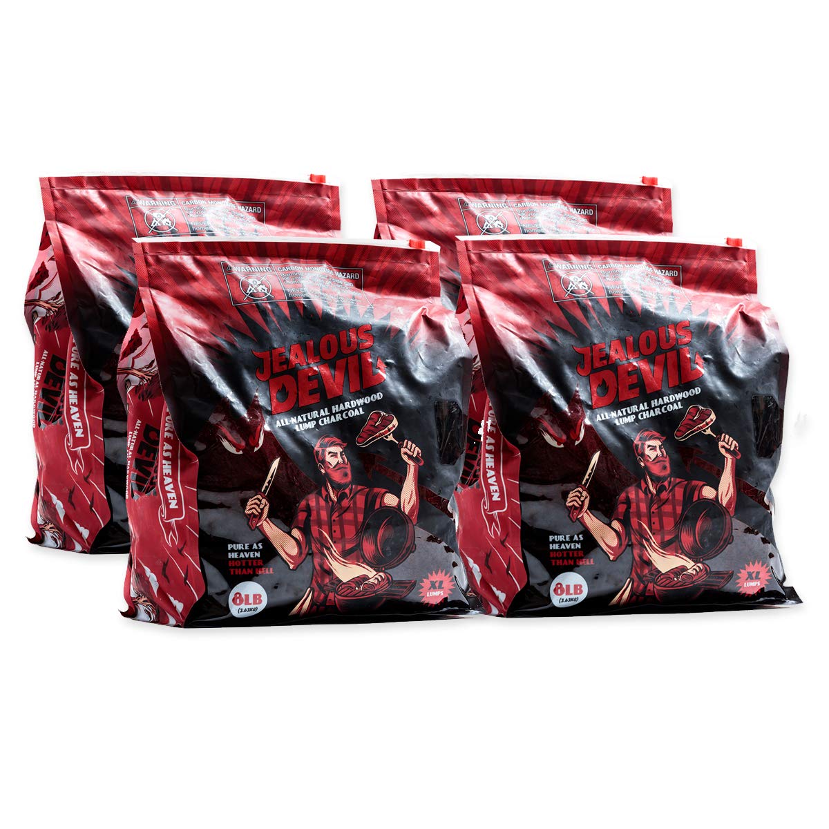 Jealous Devil 100% Natural Lump Charcoal, Restaurant Quality for Smoking and Grilling, 4-8.8lb Bags