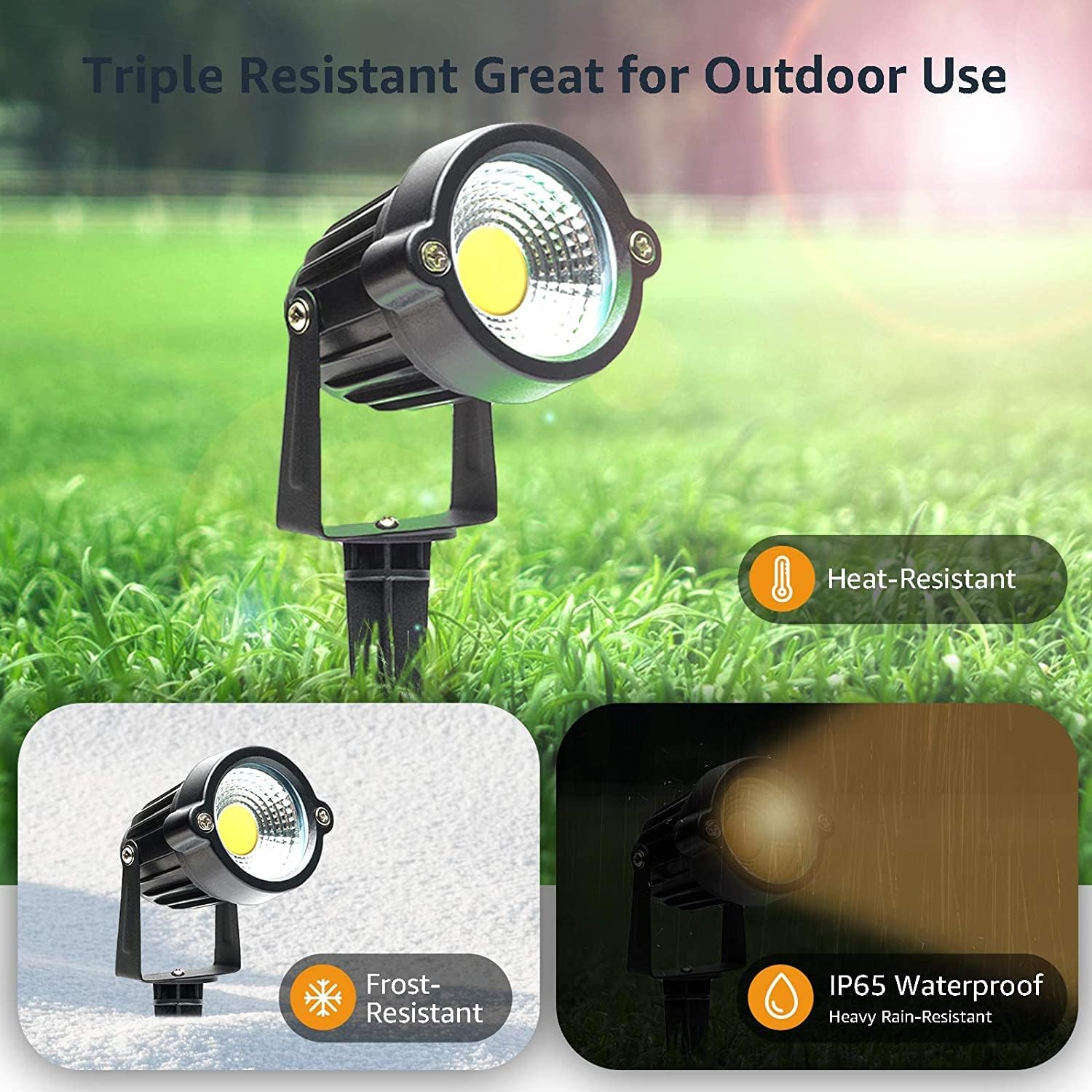 5W AC120V Landscape Up Down Spot-Light with Spiked Stand and Base,Warm White LED for Lawn Garden,Yard Step Wall Outdoor Lighting Lamp,5 Ft Cable with Plug,Waterproof (2 Pack)