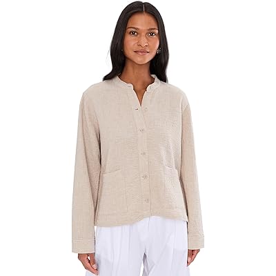 Eileen Fisher Organic Cotton Doubleweave Mandarin Collar Jacket dove